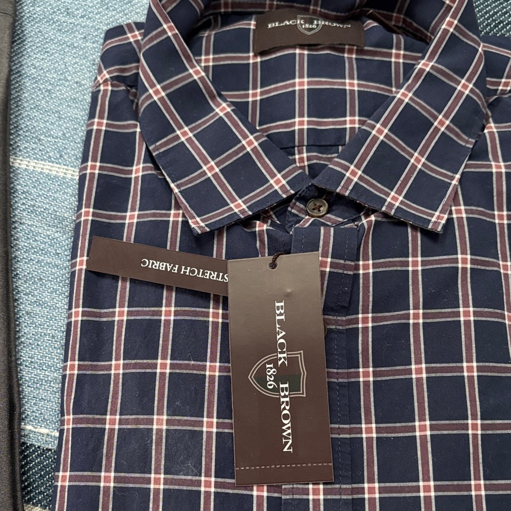 Black Brown 1826 Men's Blue and White Checkered Shirt